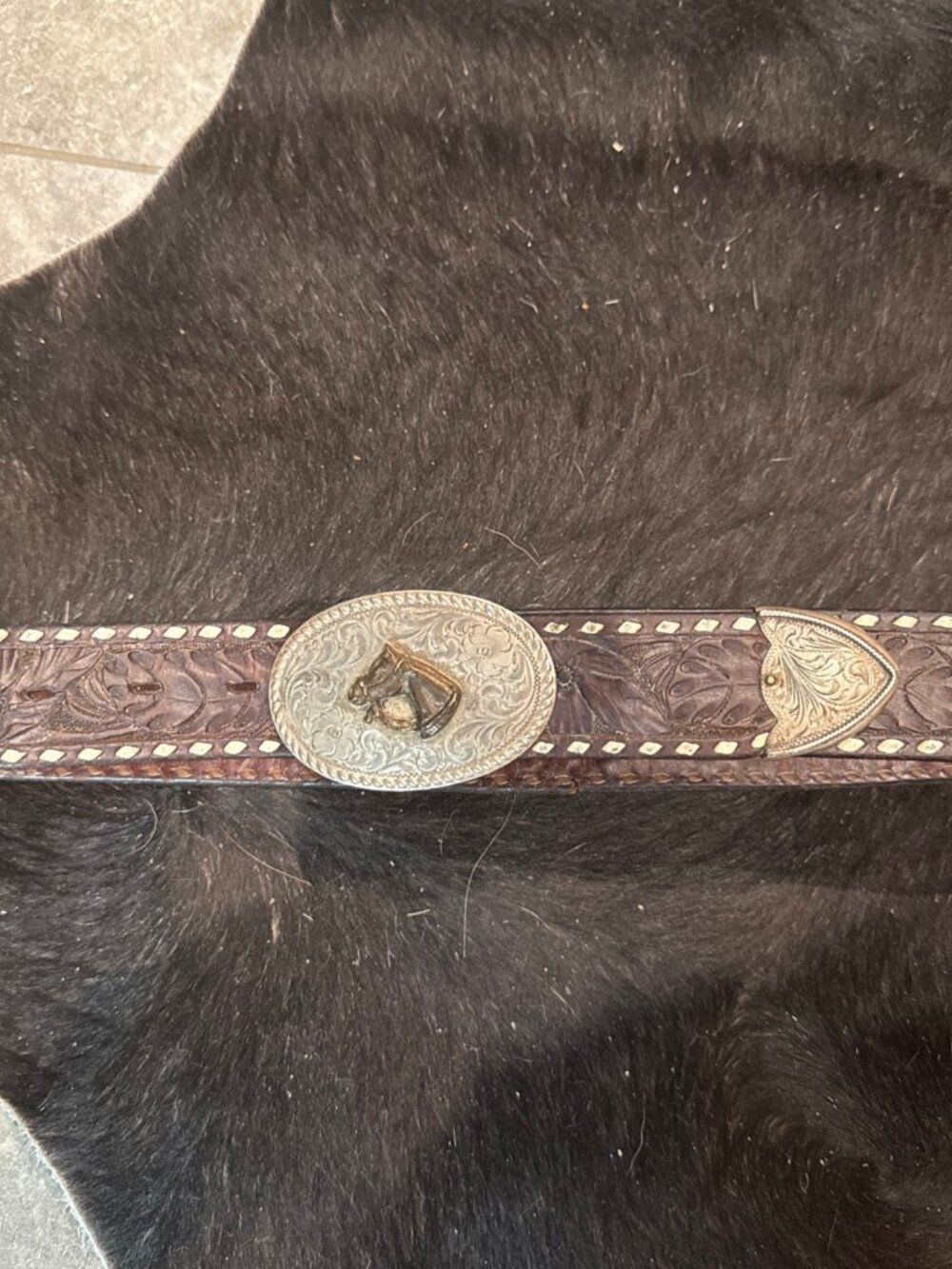 Vintage Diablo Sterling Silver Horse Head Western Cowboy Buckle Set with Belt